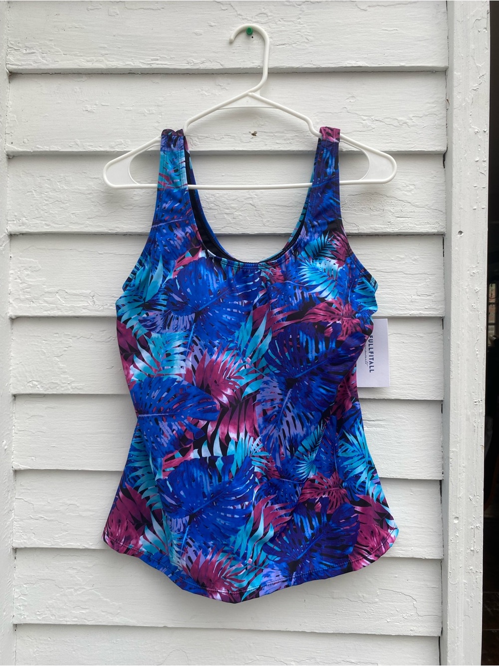 Blue & Purple Tropical Palm Leaves Tankini Top Modest Bathing suit